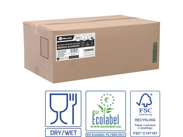 INTERLEAVED PAPER TOWELS ECONOMY, WHITE, RECYCLED PAPER, 1-PLY, 4000 PCS. / CARTON (20 PACK. OF 200 PCS.), 23x21 cm